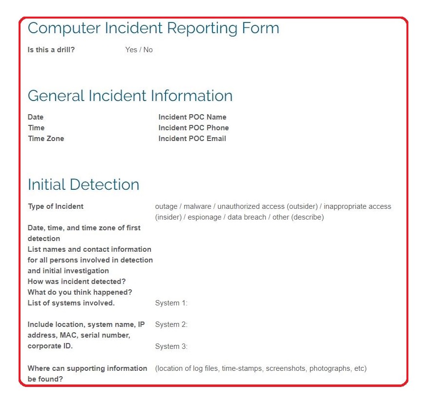 Security Incident Report Template