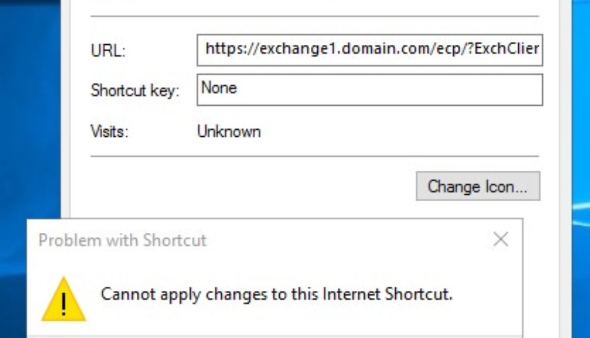 cannot apply changes to this internet shortcut 2016 2019