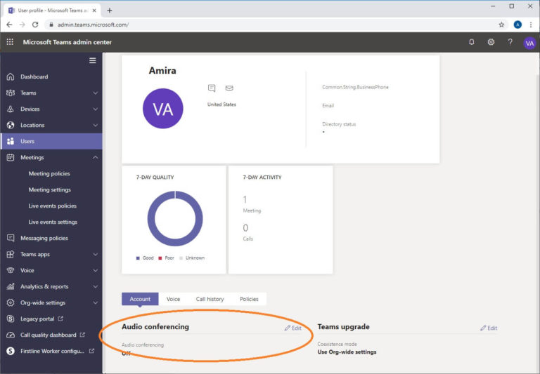 Microsoft Teams for conference calls and dial-in phone numbers